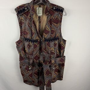 Elevenses Anthropologie Geo Safari Vest Western African Print Tribal Aztec Sz L